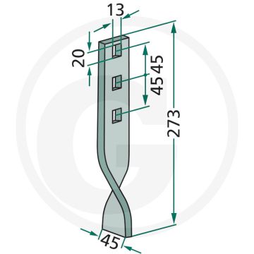 Slijtagehoek gedraaid - type: carrier drill, rapid 45mm werkbreedte