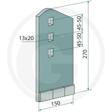 Heavy duty slijtagehoek rechts - type: carrier drill, rapid 150x8x270mm