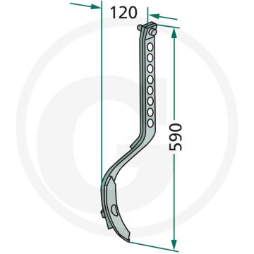 Tand met beitel - vierkant 32 x 10 mm, totale lengte 590 mm