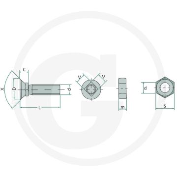 Ploegbouten met moer m12 x 55 din 608 10.9