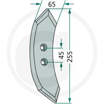 Schaar radius: 300, gatafstand: 45 mm - 255 x 65 x 8 mm