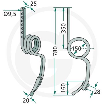 Tand compleet met beitel vierkant 25 x 25 mm