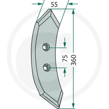 Beitel radius: 300 gatafstand: 75 mm - afmetingen (mm): 360 x 55 x 15