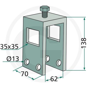 Houder compleet, met bouten en zelfborgende moeren voor framebalk 60 x 60 mm tanden 32 x 10 mm, 32 x 12 mm - beschikbaar in diverse maten