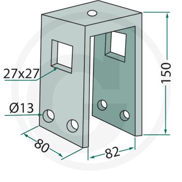 Houder compleet, met bouten en zelfborgende moeren voor framebalk 80 x 80 mm tanden 25 x 25 mm - 25 mm tanden.