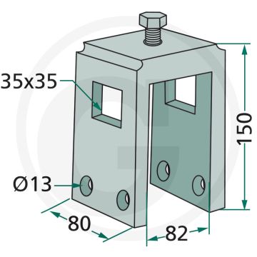 Houder compleet, met bouten en zelfborgende moeren voor framebalk 80 x 80 mm tanden 32 x 10 mm, 32 x 12 mm - beschikbaar in diverse maten