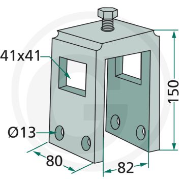 Houder compleet, met bouten en zelfborgende moeren voor framebalk 80 x 80 mm tanden 40 x 10 mm, 40 x 12 mm - 80 x 80 mm framebalk