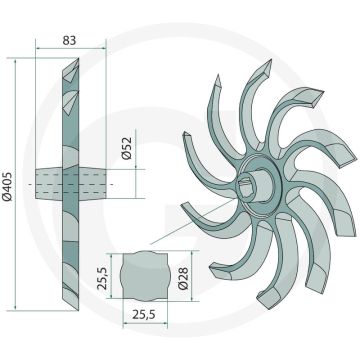 Hakselster links - loopbreedte: 22 mm