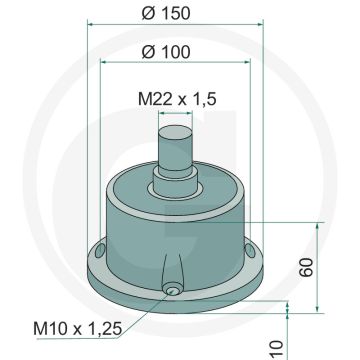Lager - buiten-Ø 150mm, draad m22 x 1,5, h1 10mm, gatafstand-Ø 6 x 100mm, h 60mm, wiel aansluiting m10 x 1,25mm