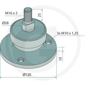 Druklager - buiten-Ø 120mm, m16 x 2, 3 gaten