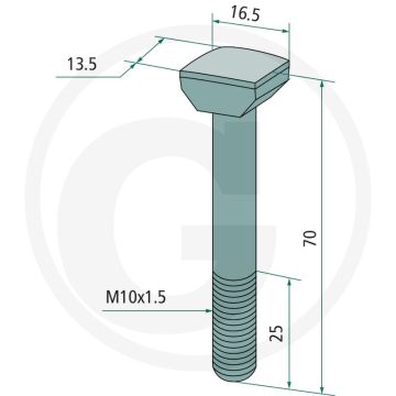 Vis à tête marteau classe de qualité : 10.9 - longueur 70mm - m10x1.5