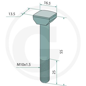 Boulons à tête marteau classe de qualité 10.9 - longueur 55mm - filetage m10x1.5