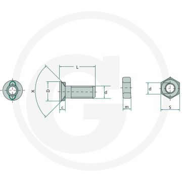 Vpe 25 ploegbouten m12 x 35, 10.9 met moer - lengte 35mm