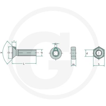 Ploegbouten met moer kwaliteitsklasse 10.9 l50 m12x1,75 din 604