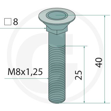 Boulon de charrue sans écrou 8 x 40 - classe de qualité : 10.9