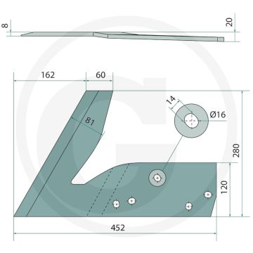 Snijkouter rechts - passend voor wl430, wst430, wx400, wxl430
