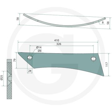 Rister-voorstuk links voor un430 met 2 x 18010301410 bouten