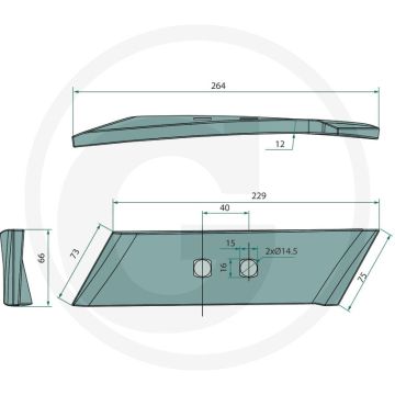 Schaarpunt rechts, dikte 12 mm, inclusief schroeven - 2 x 1801238kv