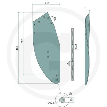 Rister-achterstuk rechts, 14"-18" - passend voor lichaam: nr. 8 14"-18"