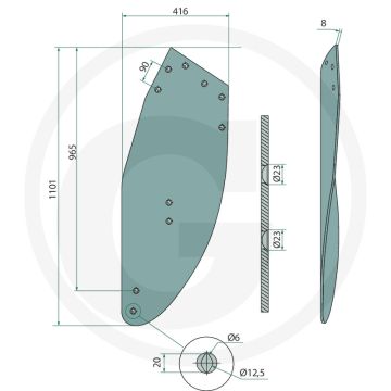 Rister-achterstuk links, 14"-18" - passend voor lichaam: nr. 8 14"-18"