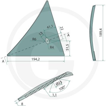 Rister-voorstuk rechts - passend voor lichaam nr. 1, 2, 3 och 5