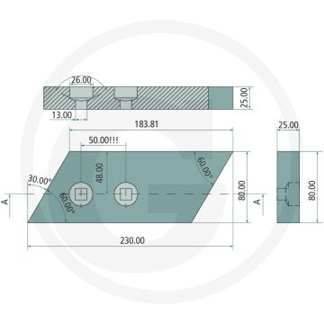 Heavy duty schaarpunt links - passend voor gregoire besson, 25mm x 80mm