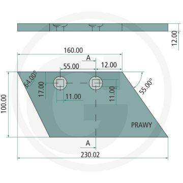 Heavy duty voorschaar rechts - dikte 12mm, breedte 100mm, lengte 175mm