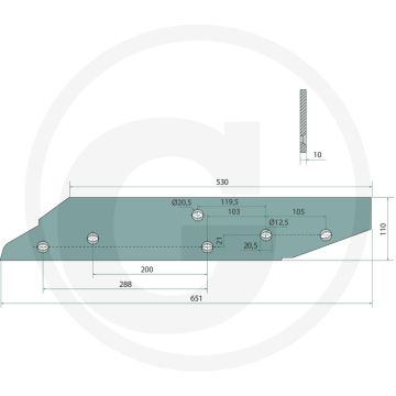 Zoolijzer inclusief bouten, lang, rechts - passend voor lichaam typ h4