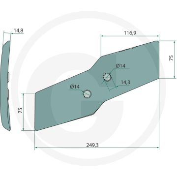 Schaarpunt rechts, gebogen - passend voor kuhn - gatafstand 40mm