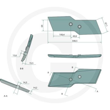 Schaarpunt rechts, dikte: 15 mm - passend voor lichaam: olympic