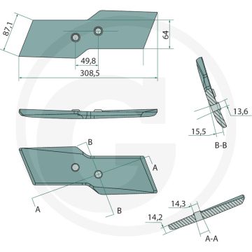 Schaarpunt links, dikte: 15 mm - passend voor lichaam: olympic
