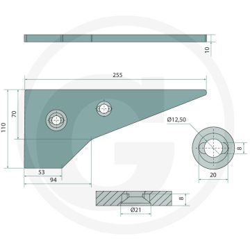 Zoolpunt 255 x 110 x 10 rechts - passend voor lichaam: yl