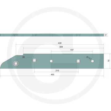 Zoolijzer rechts - afmetingen: 495 x 70 x 12 mm