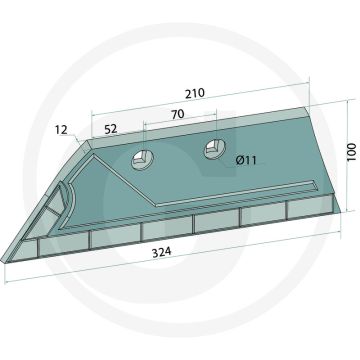 Heavy duty voorschaar links - dikte 12mm, breedte 100mm, lengte 325mm, passend voor kverneland
