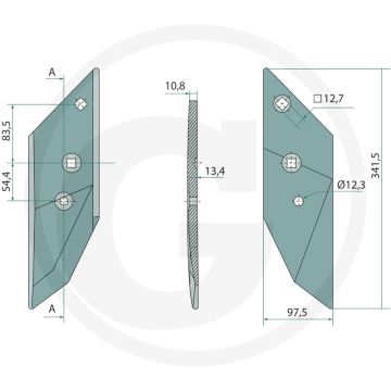 Schaarpunt rechts - passend voor: lemken b20, b25, b25h, b30, b35, b40, bs20, bs40, bs42, d50, us35, us40