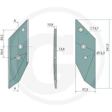 Schaarpunt inclusief bouten, rechts - passend voor b20, b25, b25h, b30, b35, b40, bs20, bs40, bs42, d50, us35, us40