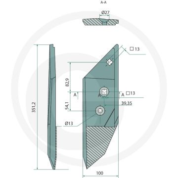 Schaarpunt rechts, gecoat - passend voor: lemken b20, b25, b25h, b30, b35, b40, bs20, bs40, bs42, d50, us35, us40