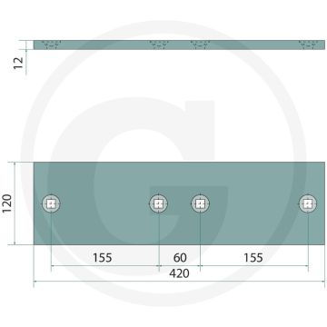 Zoolijzer lang, rechts / links, gecoat - dikte 12mm, breedte 120mm, lengte 420mm