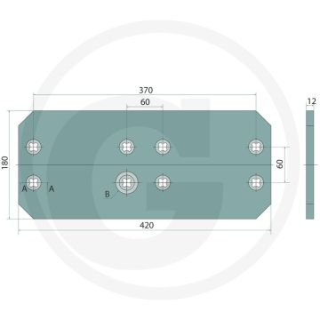Zoolijzer rechts / links - dikte 12mm, breedte 180mm, lengte 420mm