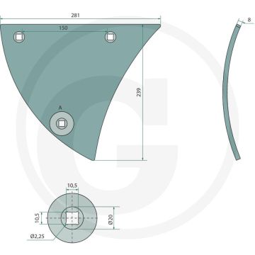 Poitrine de versoir avec boulons, à droite - compatible avec les modèles b20, b25, b25h, b30, b35, b40, bs20, bs40, bs42, d50, us35, us40