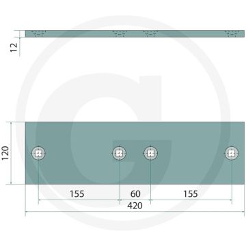 Zoolijzer lang, rechts / links, gecoat - dikte 12mm, breedte 120mm, lengte 420mm
