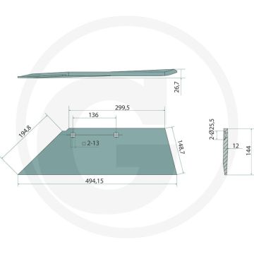 Schaar inclusief bouten, rechts, 18" versterkt - passend voor b20, b25, b25h, b30, b35, b40, bs20, bs40, bs42, d50, us35, us40 - afb. nr.: 3