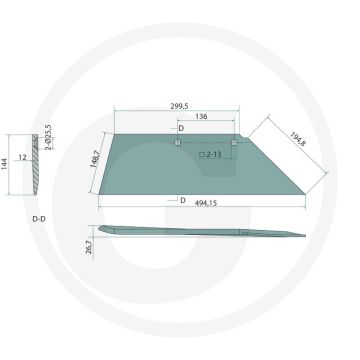 Schaar inclusief bouten, links, 18" versterkt - passend voor b20, b25, b25h, b30, b35, b40, bs20, bs40, bs42, d50, us35, us40 - afb. nr.: 3