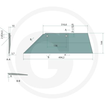 Schaar rechts, 18", dikte: 10 mm - passend voor b20, b25, b25h, b30, b35, b40, bs20, bs40, bs42, d50, us35, us40