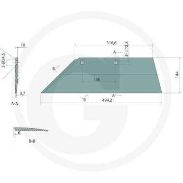 Schaar inclusief bouten, rechts, 18” - passend voor b20, b25, b25h, b30, b35, b40, bs20, bs40, bs42, d50, us35, us40