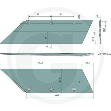 Schaar inclusief bouten, rechts, 20” - passend voor diverse modellen - 1801235810
