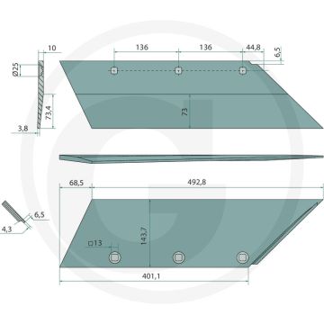 Schaar links - passend voor lichaam: bs20, bs40, bs42, cs40, m50, m55, p50, p55, us35, us40