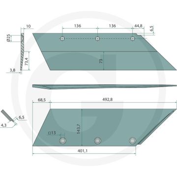 Schaar inclusief bouten, links, 20” - passend voor diverse modellen - 1801235810