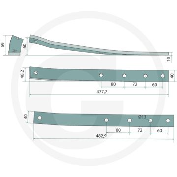 Rister versterking 482 x 40 x 10 mm - passend voor lichaam: b20, b25, b25h, b30, b35, b40