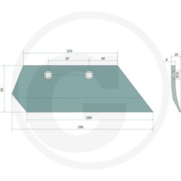Voorschaar inclusief bouten, rechts - breedte 99mm